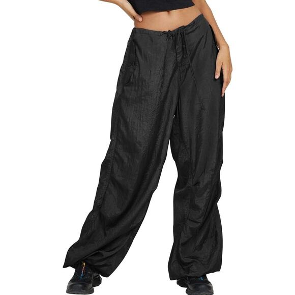 Automet Women's Black Drawstring Low Rise Baggy Parachute Trousers Pants Size S - Picture 4 of 7